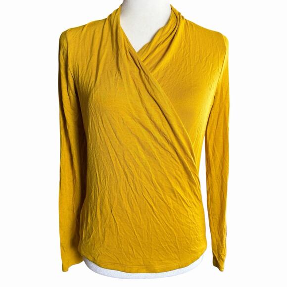 Banana Republic Tops - Banana Republic Petite Threadsoft Wrap Top L/S Chase Yellow 664099 Career M NWT